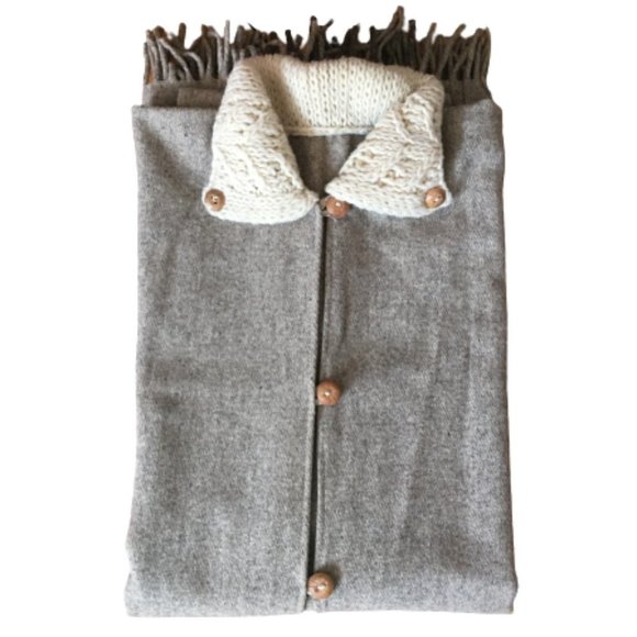 NEW Vintage Wool Blanket Cape Cable Knit Collar Handmade Fringed Long Americana - Picture 16 of 16